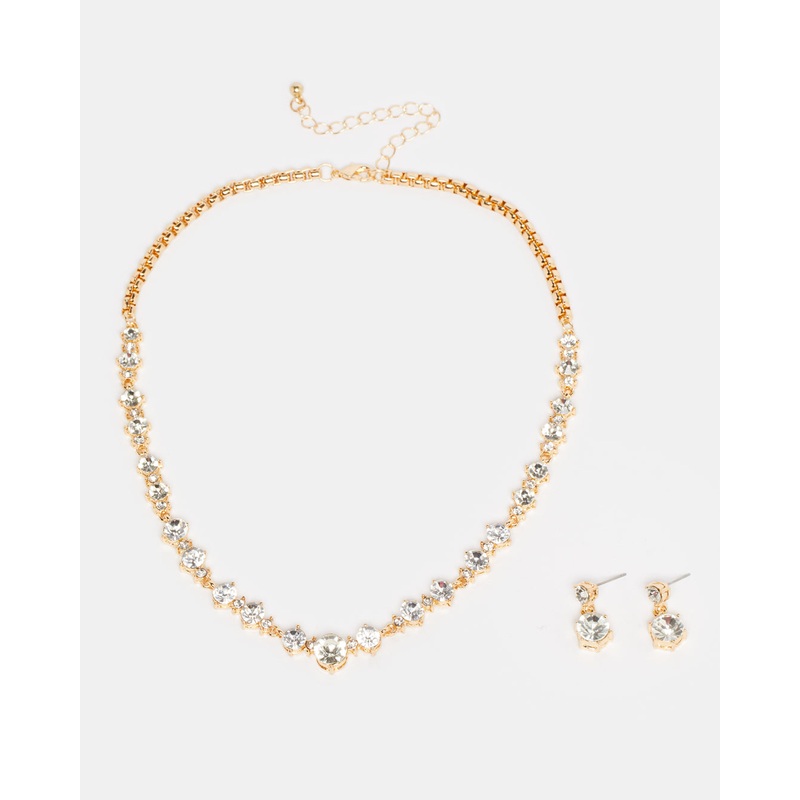 Women Gold Necklace And Earrings Set (2 Piece)