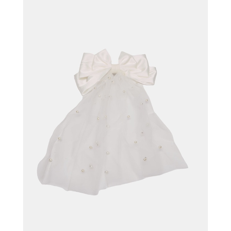 Women White Embellished Hair Bow