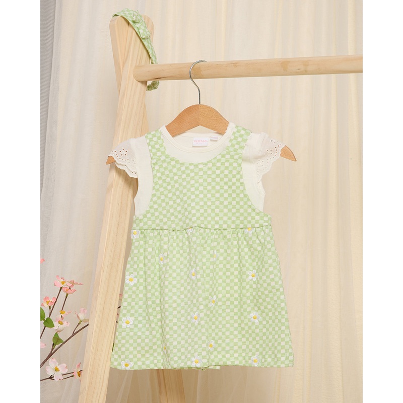 Baby Mint And White T-Shirt And Dungaree With Headband Set (3 Piece)