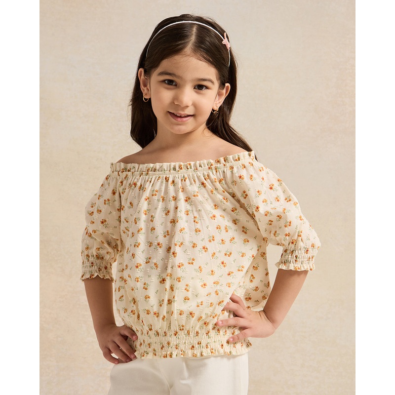 Girls Beige Printed Blouse|2-3 Years|3-4 Years|4-5 Years|5-6 Years|6-7 Years|7-8 Years