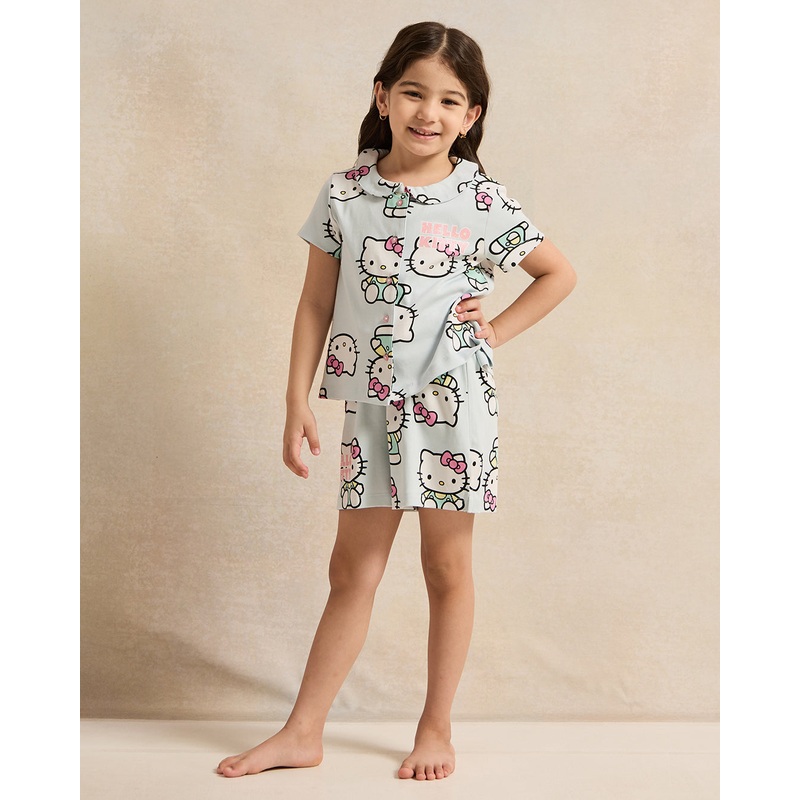Girls Blue Hello Kitty Print Pyjama Set (2 Piece)