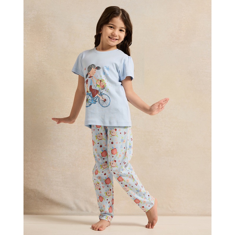 Girls Blue Mini Mouse Print Pyjama Set (2 Piece)