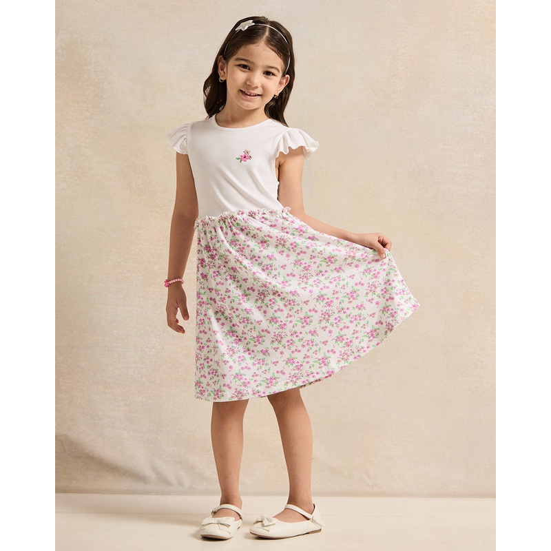 Girls Pink Allover Print Bottom Dress