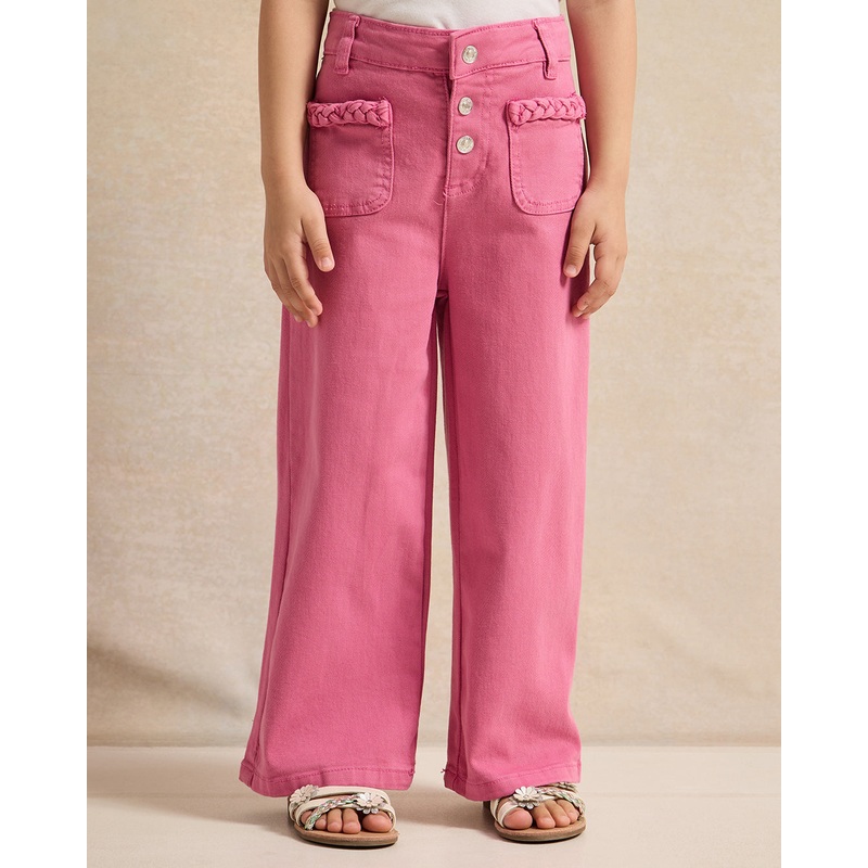 Girls Pink Embellished Wide Leg Jeans
