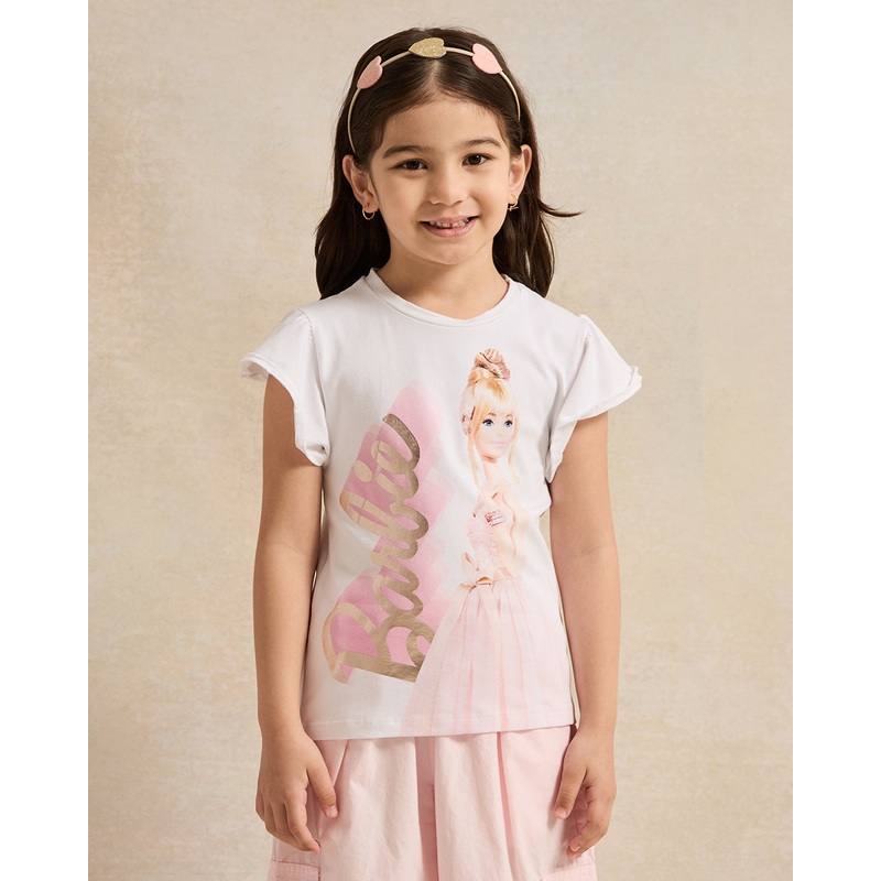 Girls White Barbie Print T-Shirt