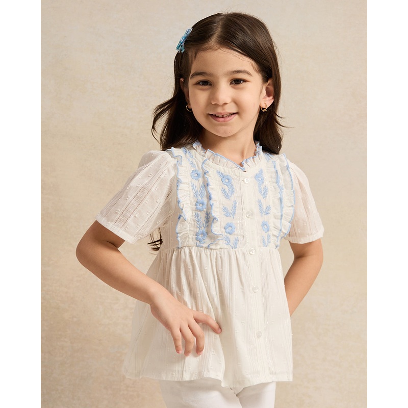 Girls White Embroidered Blouse