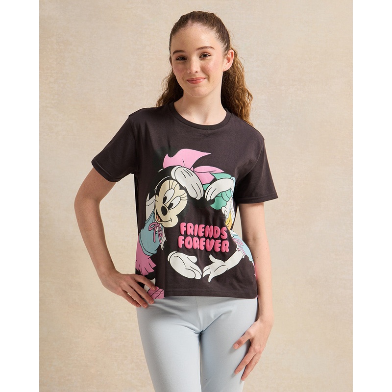 Senior Girls Black Minnie & Daisy Duck Print T-Shirt
