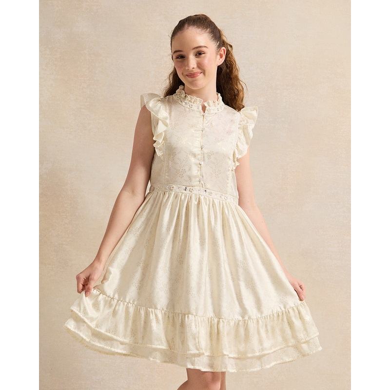 Senior Girls Cream Embellished Dress