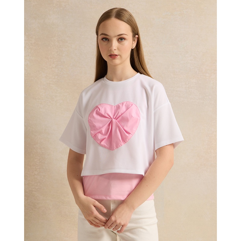 Senior Girls White And Pink Embellished Top