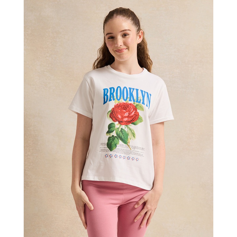 Senior Girls White Rose Boxy Top