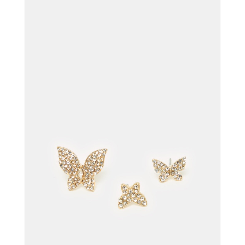 Women Gold Butterfly Embellished Earring Set (3 Piece)