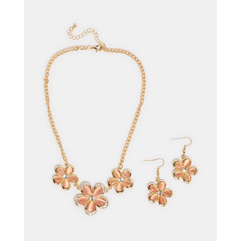 Women Gold Diamante Necklace And Earrings (2 Piece)
