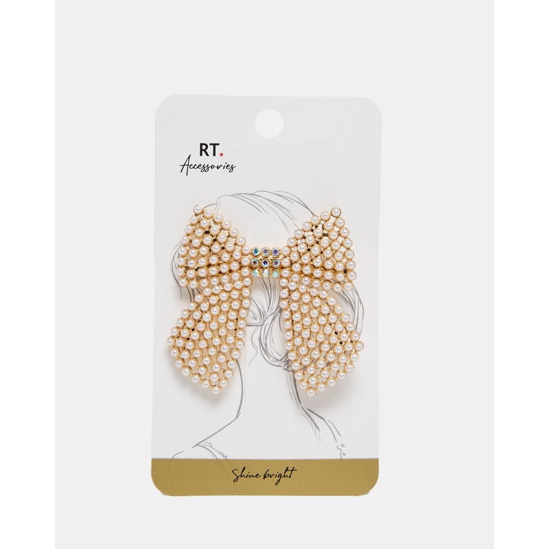 Women Gold Embellished Bow Hair Clip