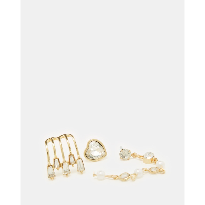 Women Gold Embellished Earring Set (3 Piece)