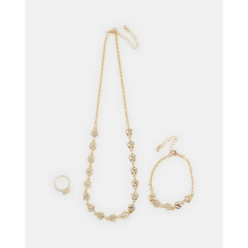 Women Gold Embellished Necklace (3 Piece)