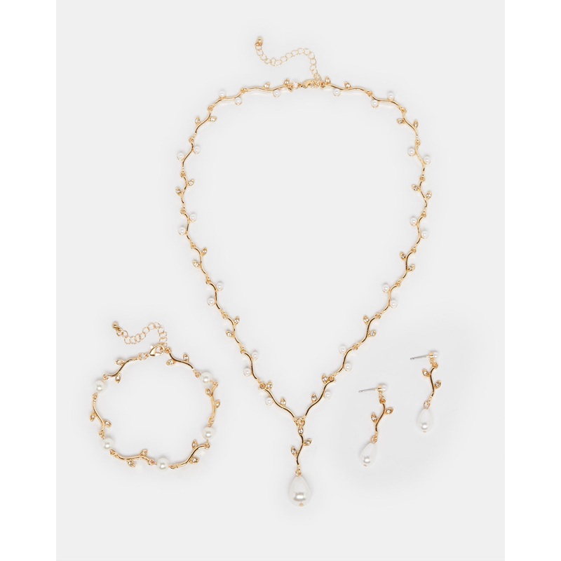 Women Gold Embellished Necklace Set (3 Piece)