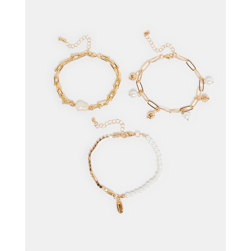 Women Gold Pearl Embellished Bracelet Set (3 Piece)