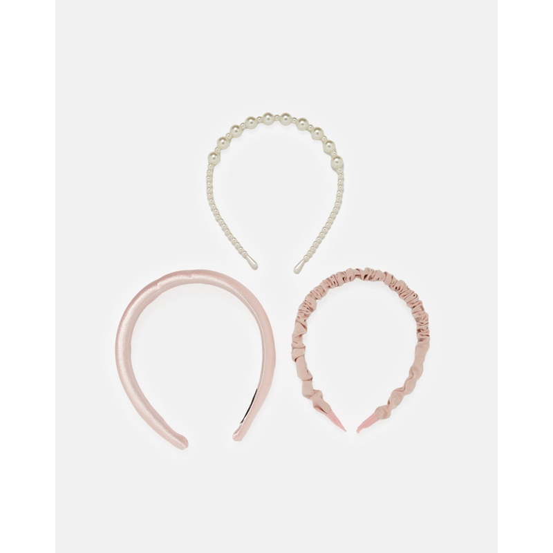 Women Pink And White Embellished Headband Set (3 Piece)