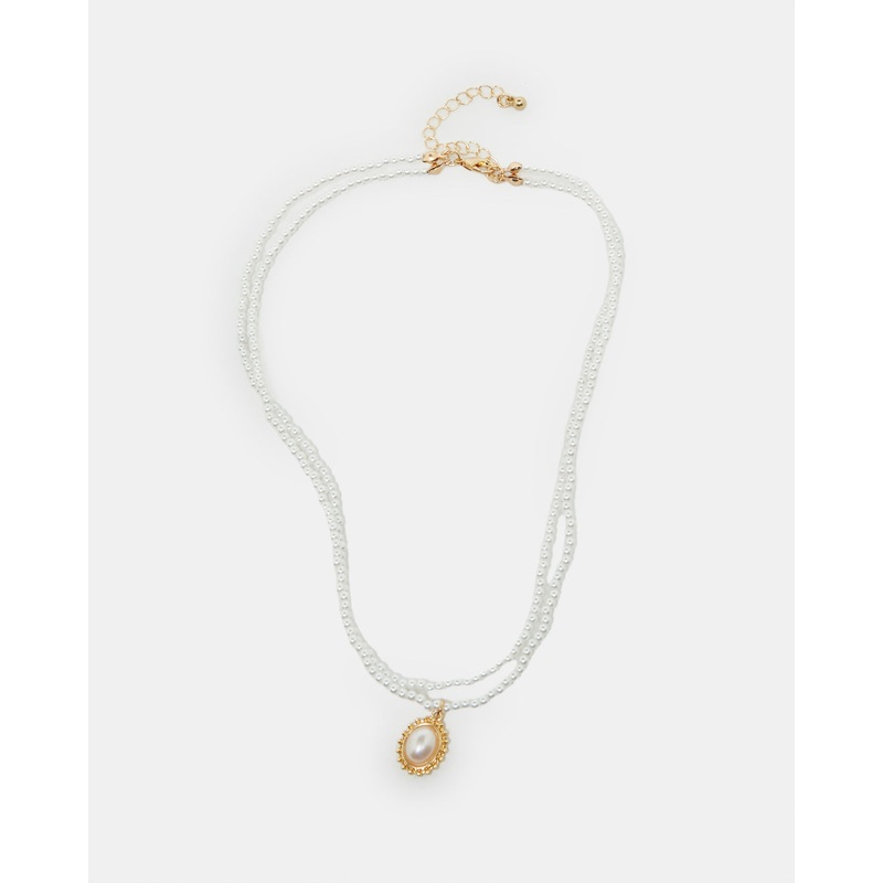 Women White Pearl Embellished Necklace
