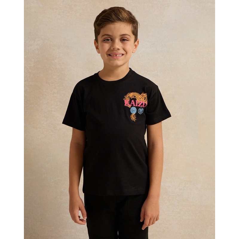 Boys Black Embroidered T-shirt