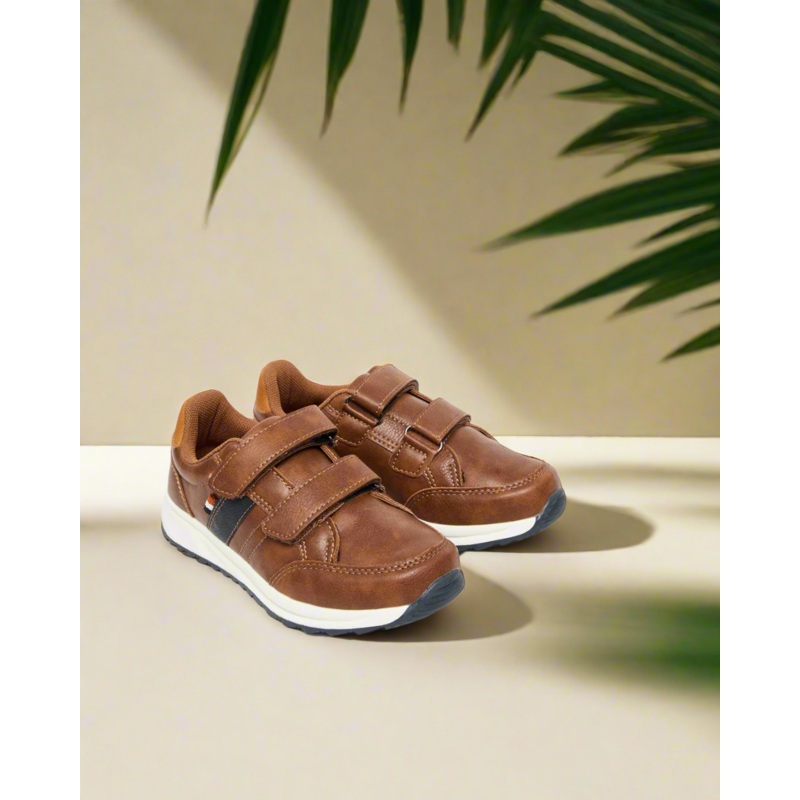 Boys Brown Material Block Sneakers