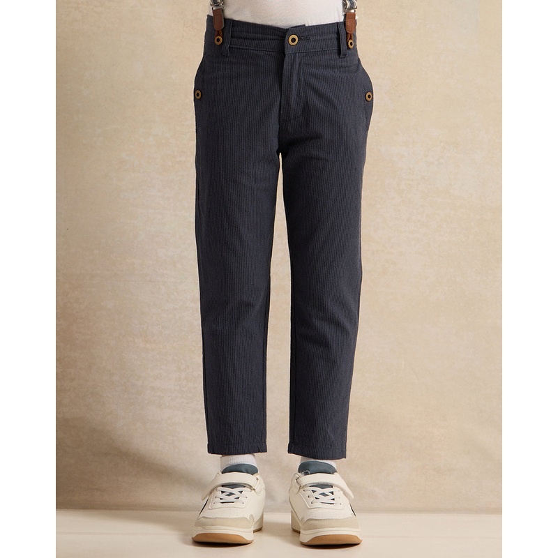 Boys Navy Striped Trousers With Suspenders