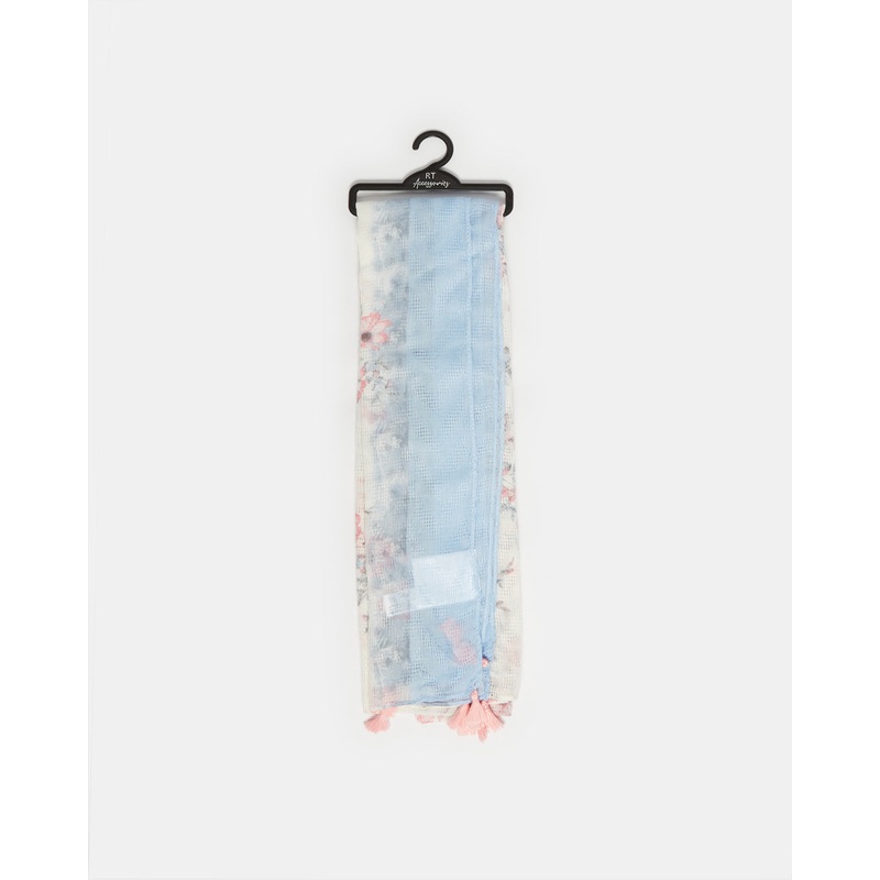 Girls Blue Floral Printed Scarf