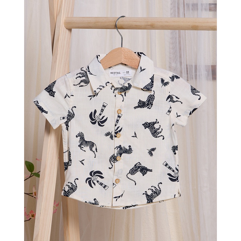 Infant Boys Cream Printed Shirt