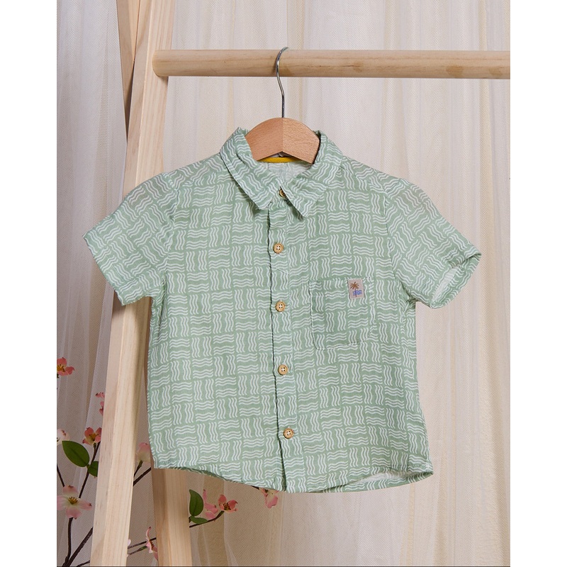 Infant Boys Green Printed Shirt
