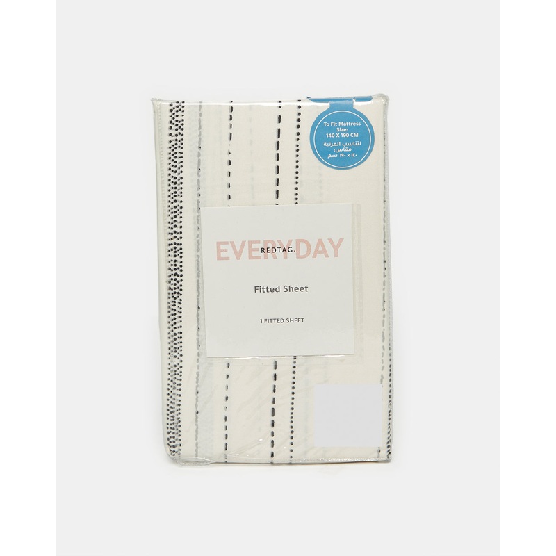 Ivory Striped Printed Fitted Sheet (Double Size)