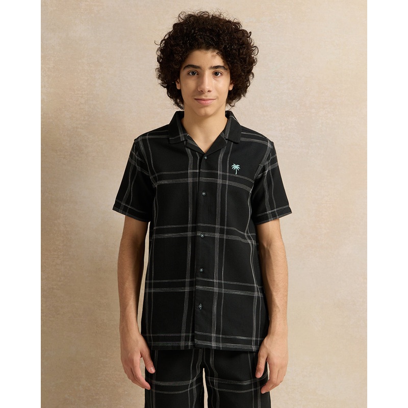 Senior Boys Black Checkered Shirt
