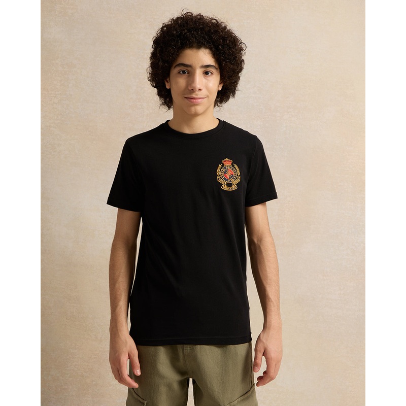 Senior Boys Black Embroidered T-Shirt