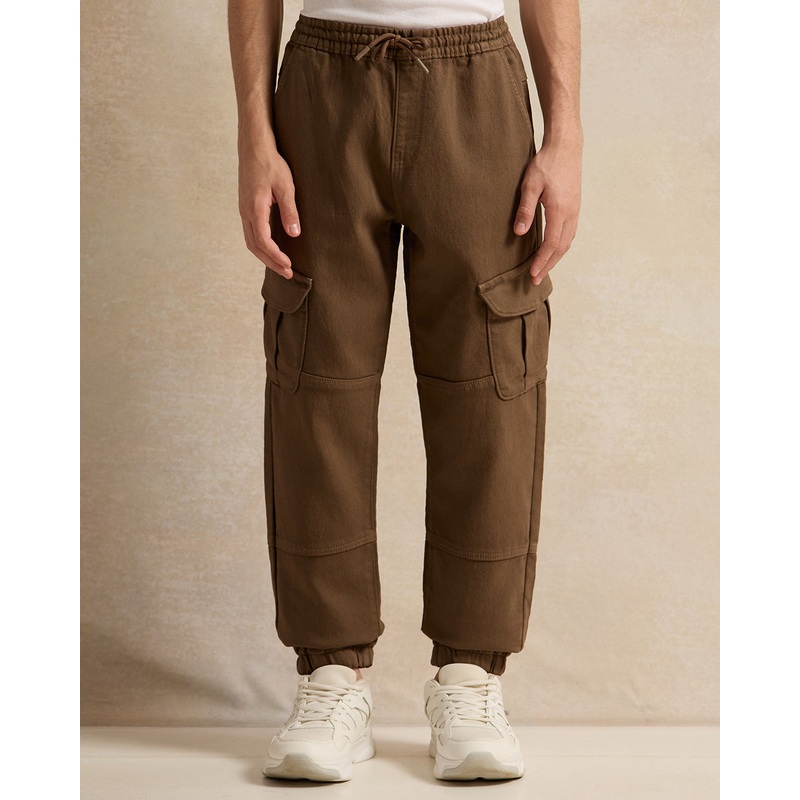 Senior Boys Brown Cargo Denim Jogger