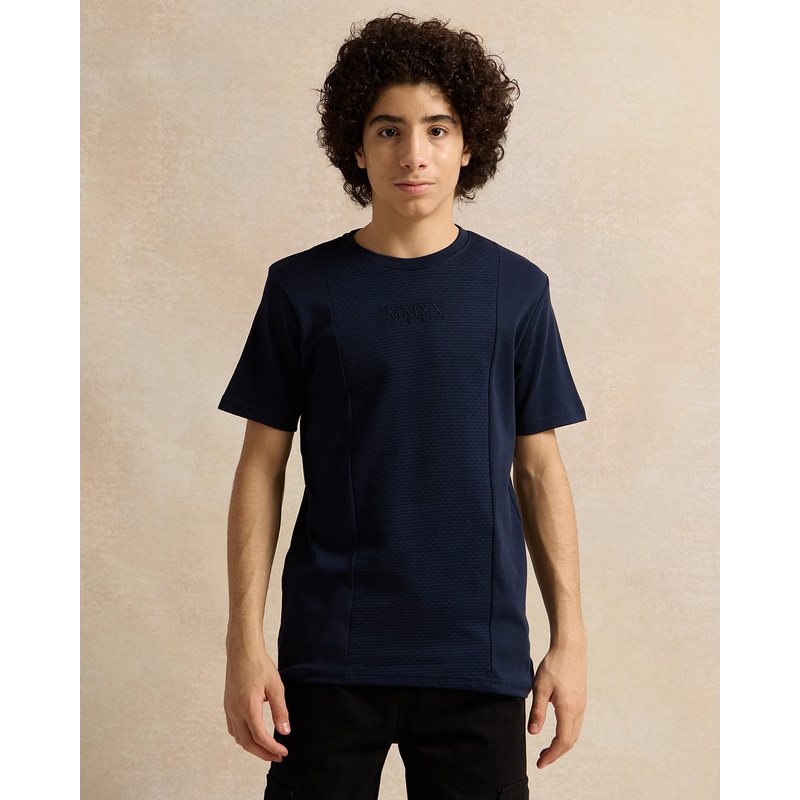 Senior Boys Navy Jacquard T-Shirt