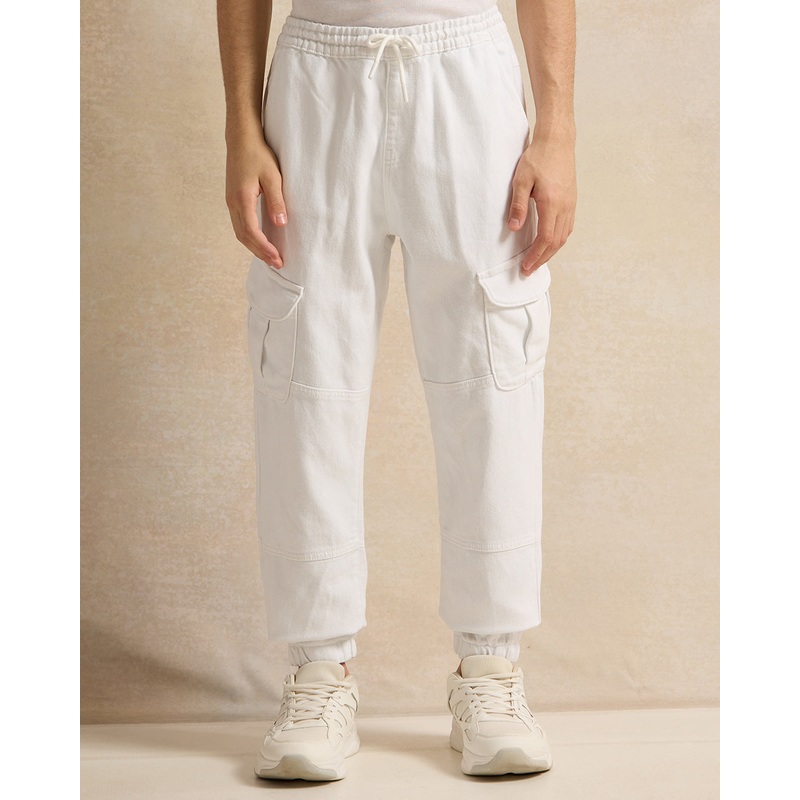 Senior Boys White Cargo Denim Jogger