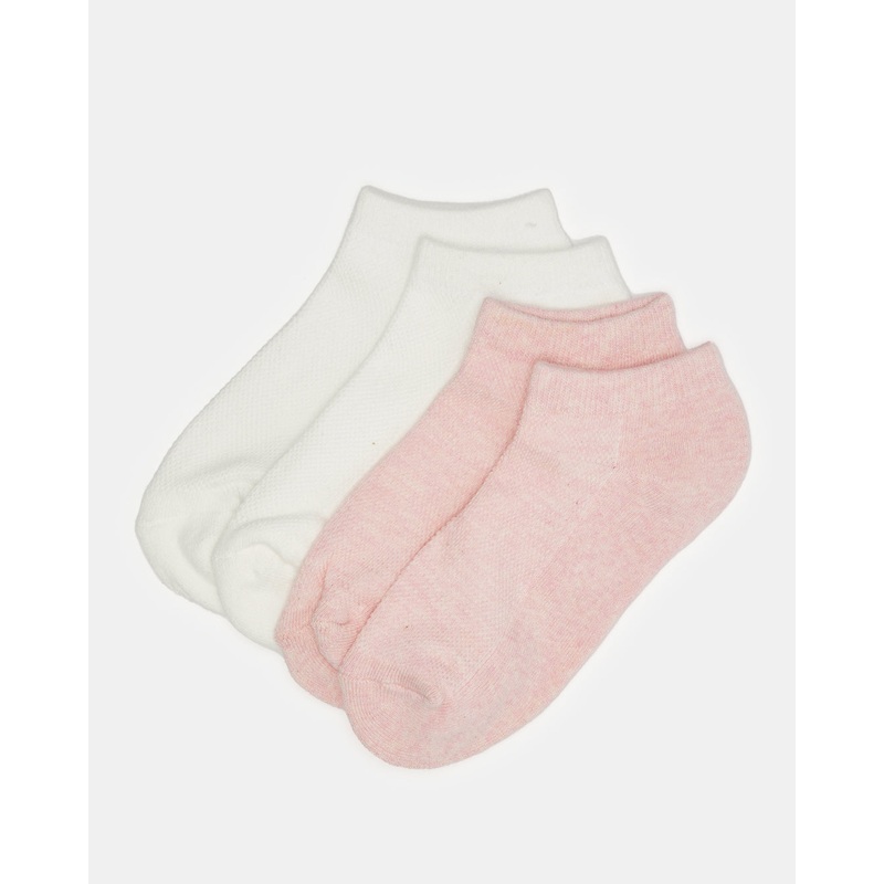 Senior Girls White And Pink Ankle Half Terry Socks (2 Pairs)