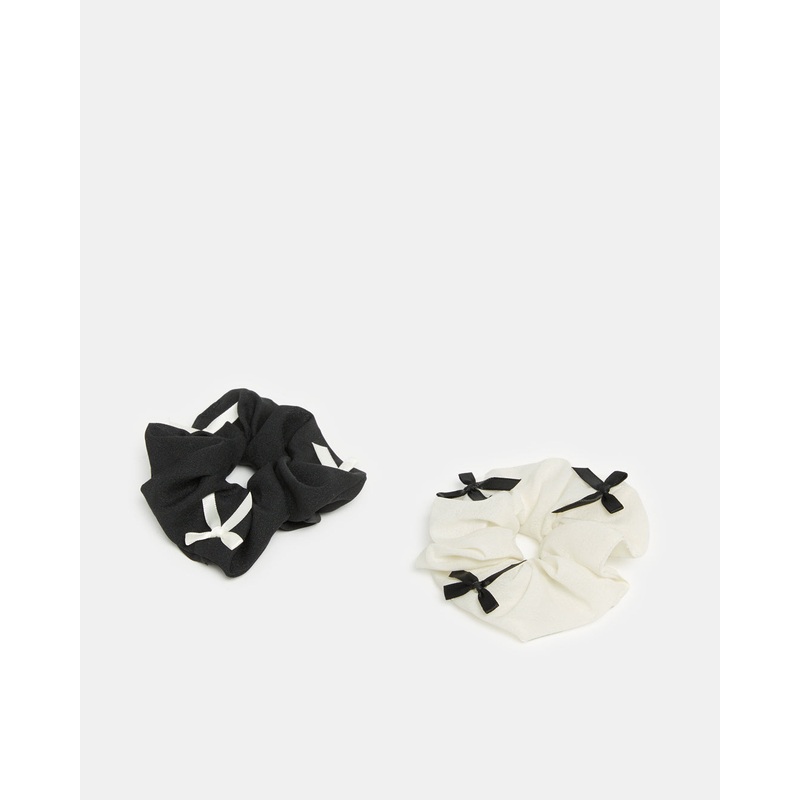 Women Black And White Printed  Elastic Hair Band Set (2 Piece)