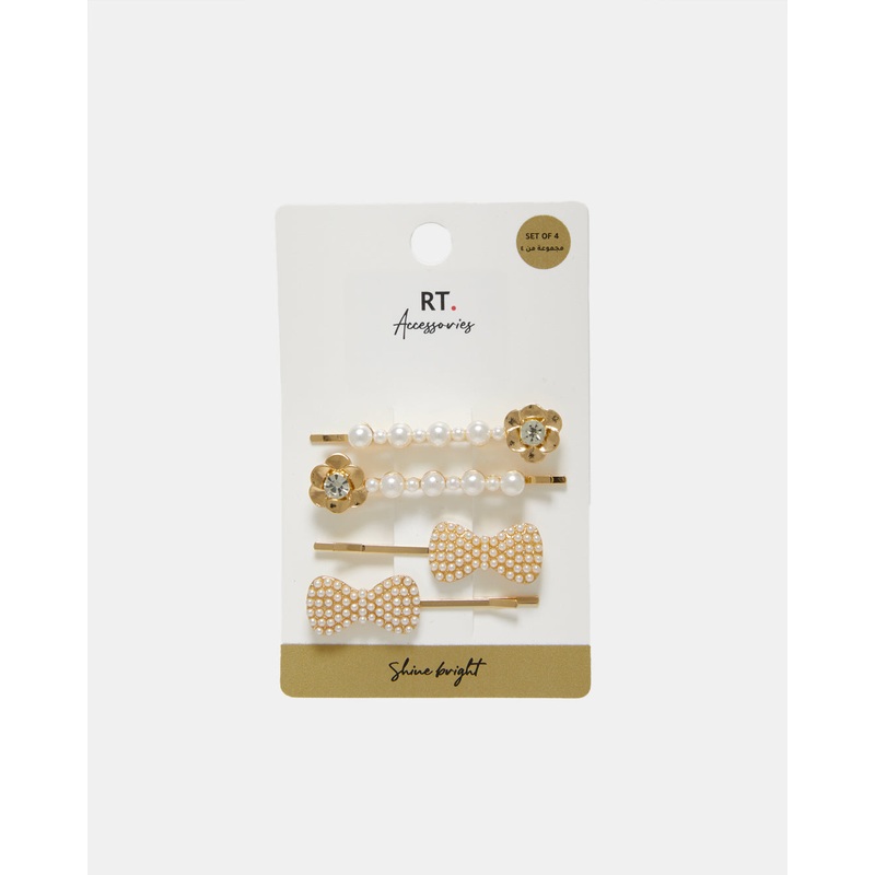 Women Gold  Embellished Hair Clip Set (4 Piece)