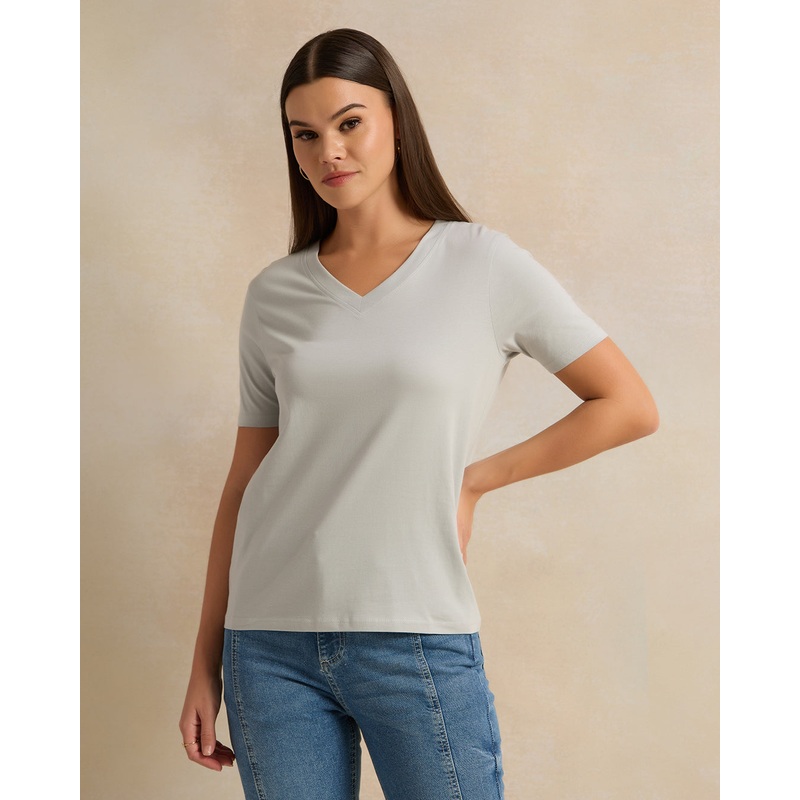 Women Grey Short Sleeve T-Shirt