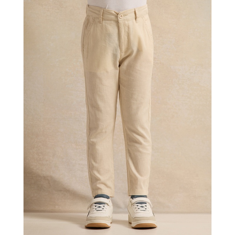 Boys Beige Coordinated Linen Trousers