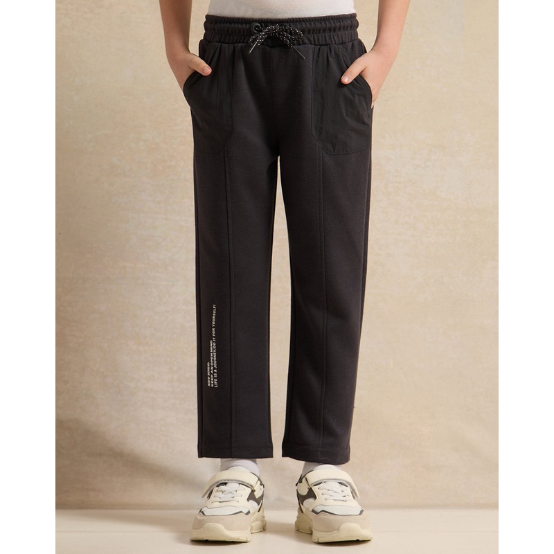 Boys Black Printed Track Pants
