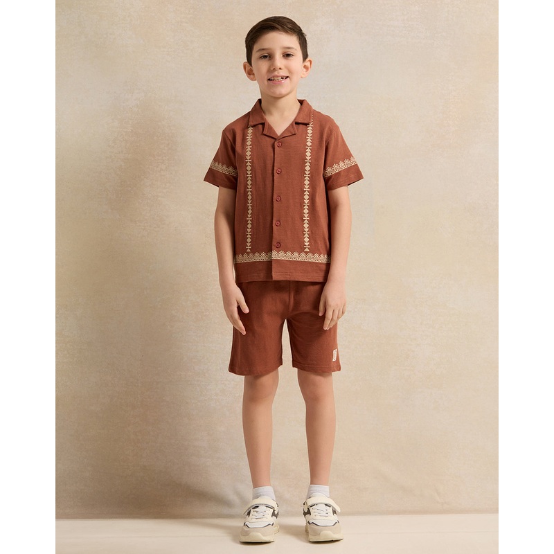 Boys Brown Printed Casual Set (2 Piece)