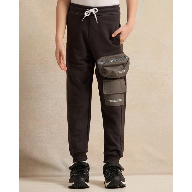Boys Charcoal Cargo Pocket Track Pants