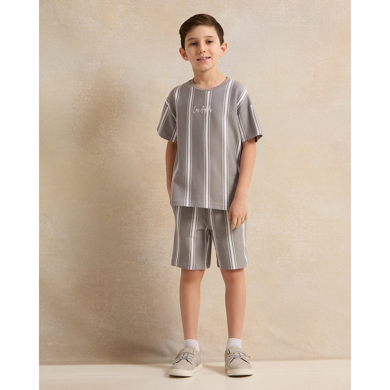 Boys Grey Striped Casual Set (2 Piece)