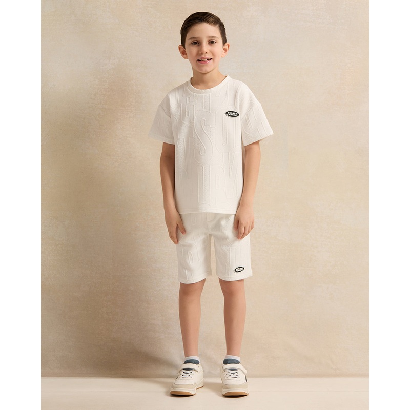Boys White Jacquard Casual Set (2 Piece)