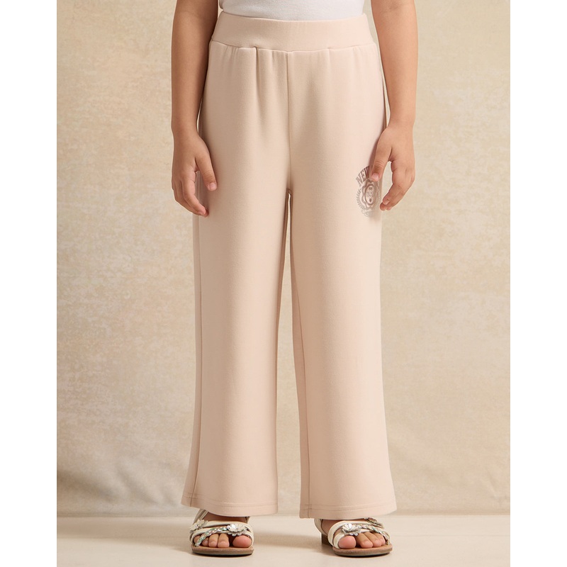 Girls Beige Printed Wide Leg Active Pants