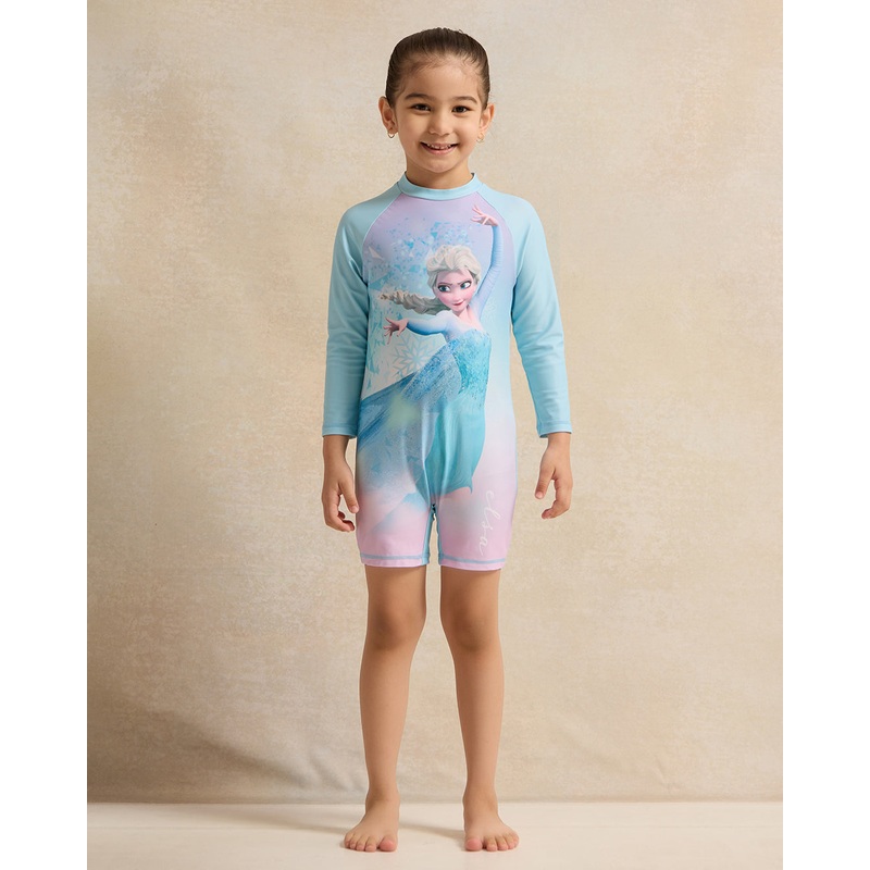 Girls Blue Elsa Print Swimsuits