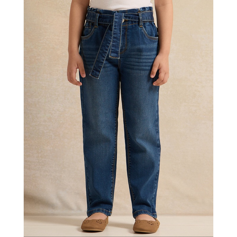Girls Blue Mom Fit Jeans With Belt