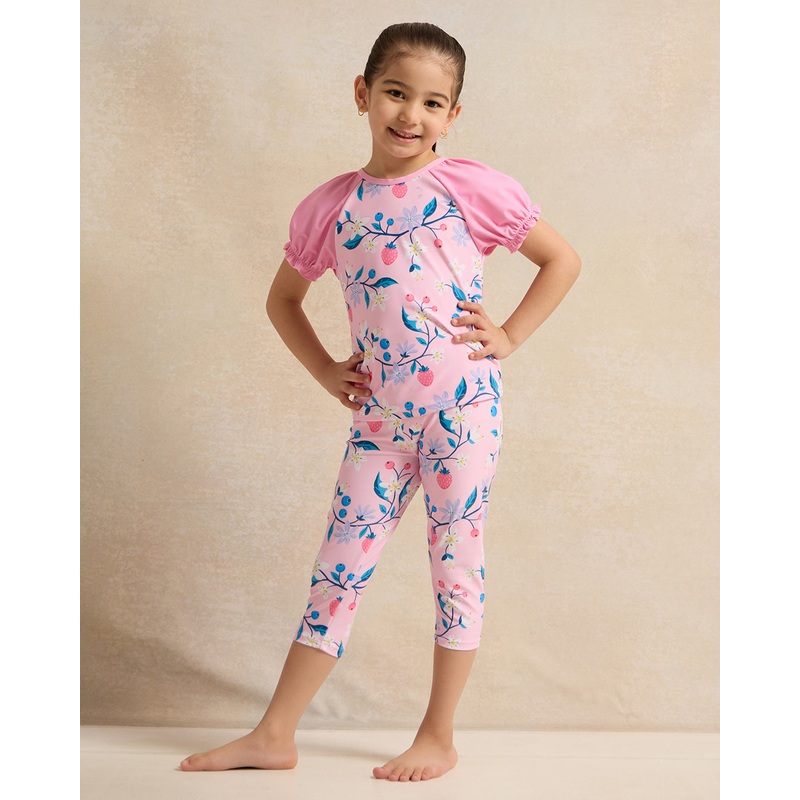 Girls Pink Printed Swimsuit Set (2 Piece)