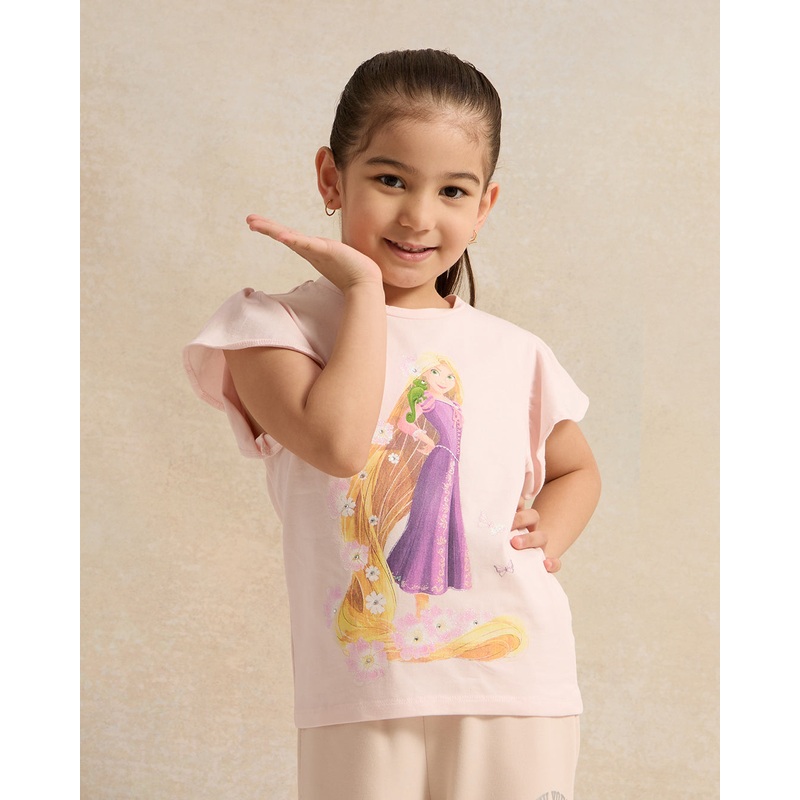 Girls Pink Rapunzel Printed T-Shirt